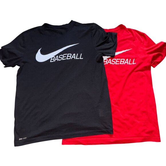 Nike Baseball The Nike Tee-Short Sleeve T-Shirt Lot-Black/Red-Medium-GUC - Picture 1 of 5